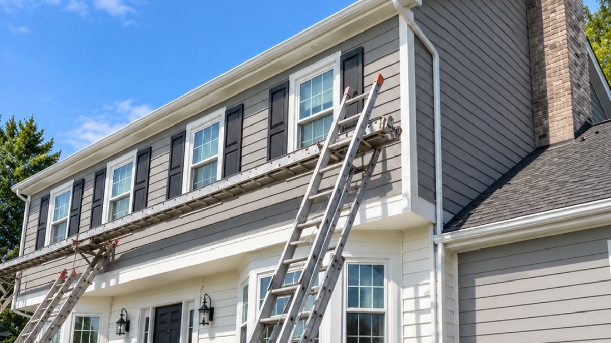 two-story house with gray siding